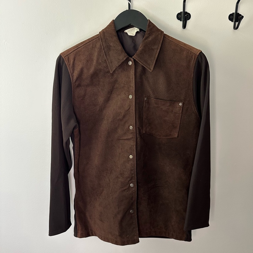 Vintage Brown Suede Button-Up Shirt jacket